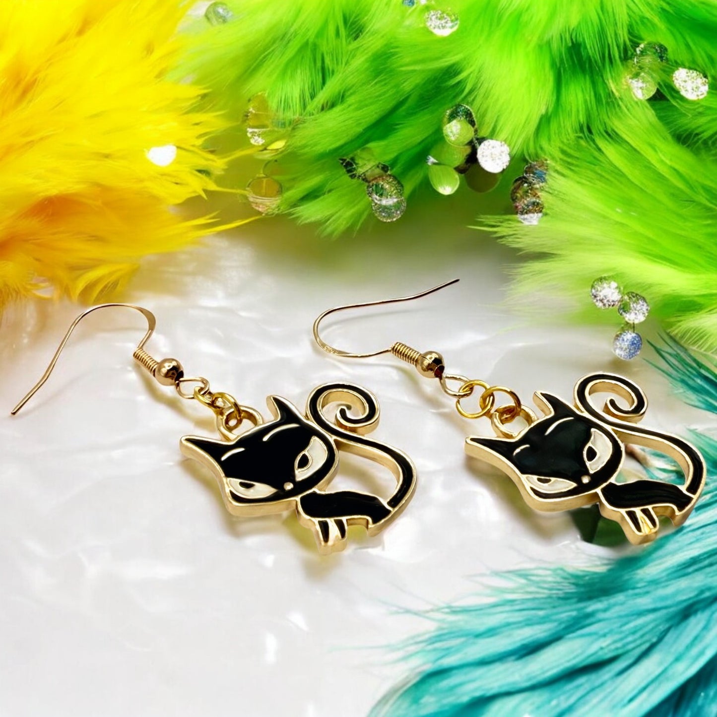 Made With Love Charmed Collection Large Black Cat Earrings