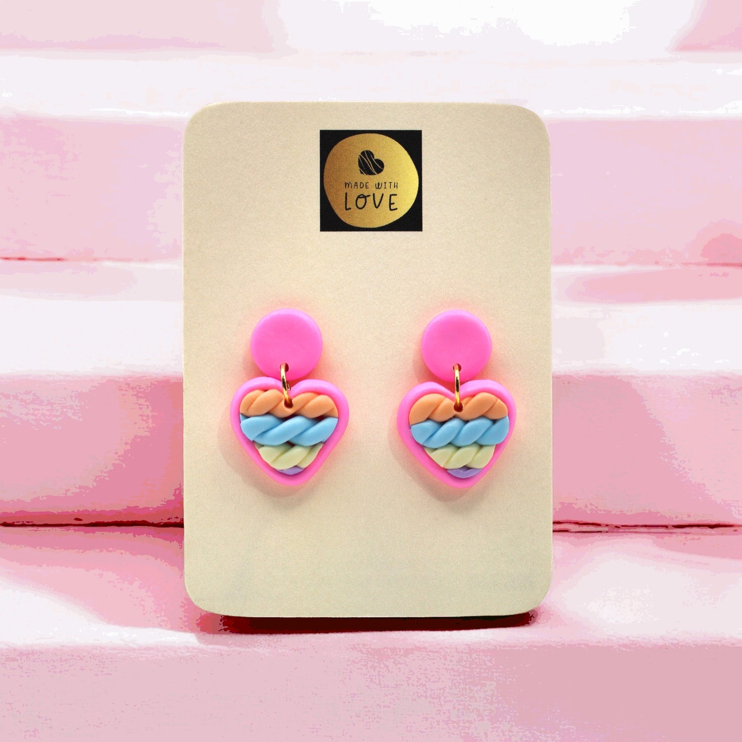 Made With Love Twisted Hearts Collection Cotton Candy Small Post Earrings