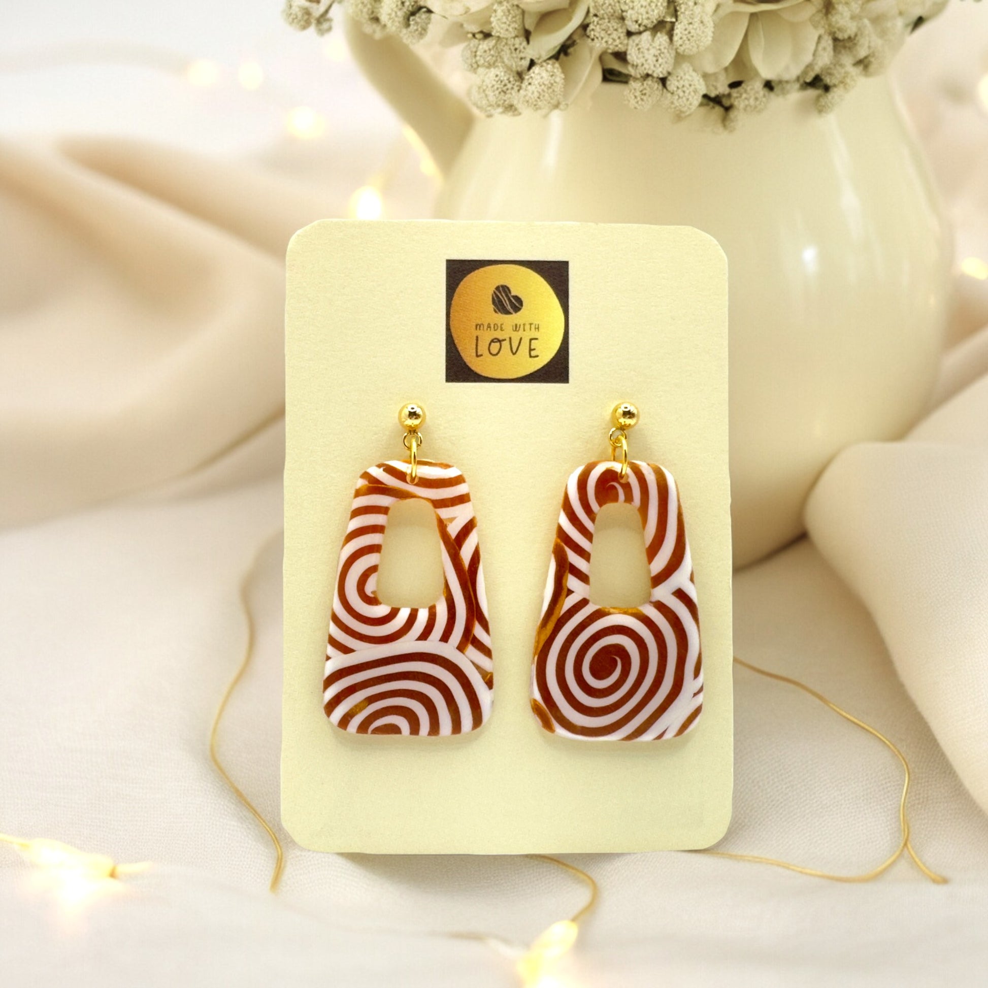 Made With Love Aurum Helix Collection Medium Freeform Open Oblong Ball Stud Earrings