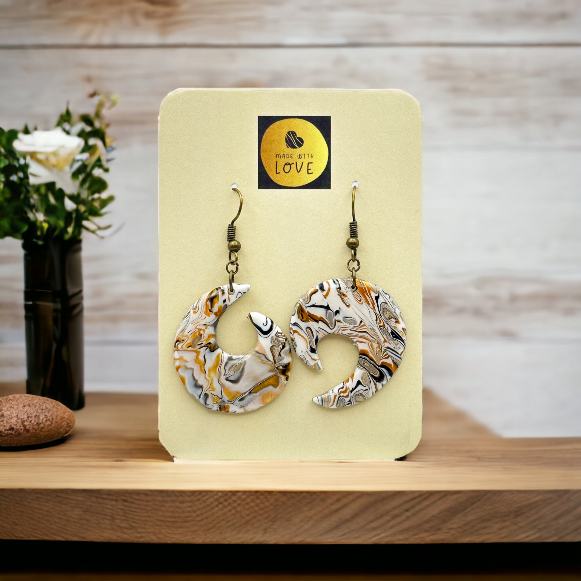 Made With Love Azura Collection Ying & Yang Medium Hook Earrings