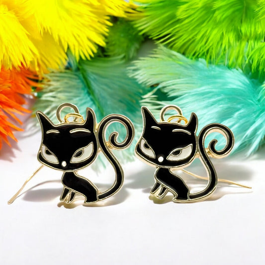 Made With Love Charmed Collection Large Black Cat Earrings