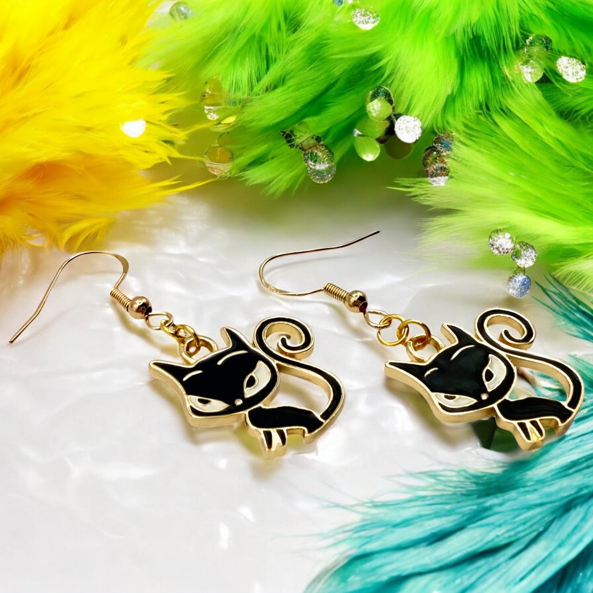 Made With Love Charmed Collection Large Black Cat Earrings