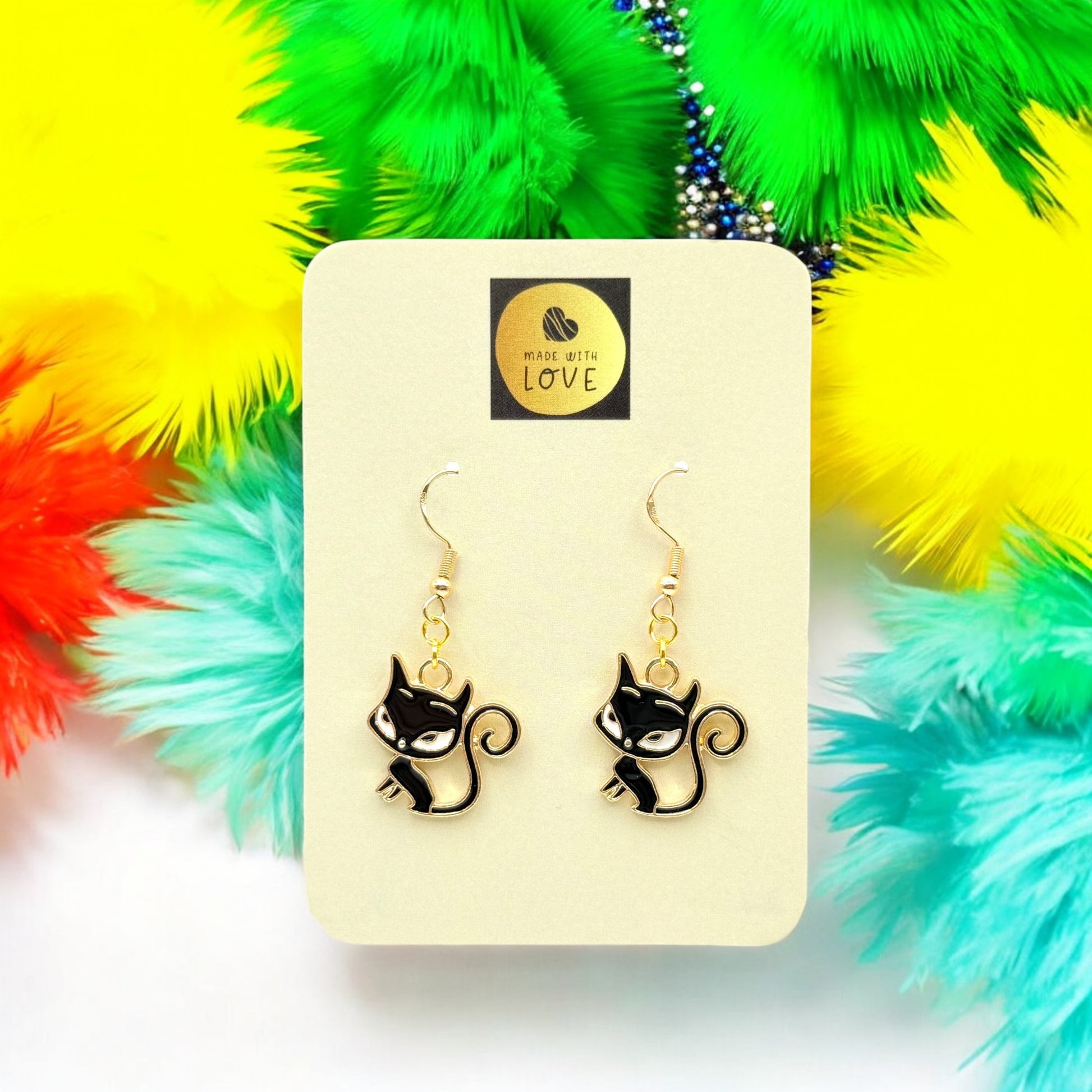 Made With Love Charmed Collection Large Black Cat Earrings