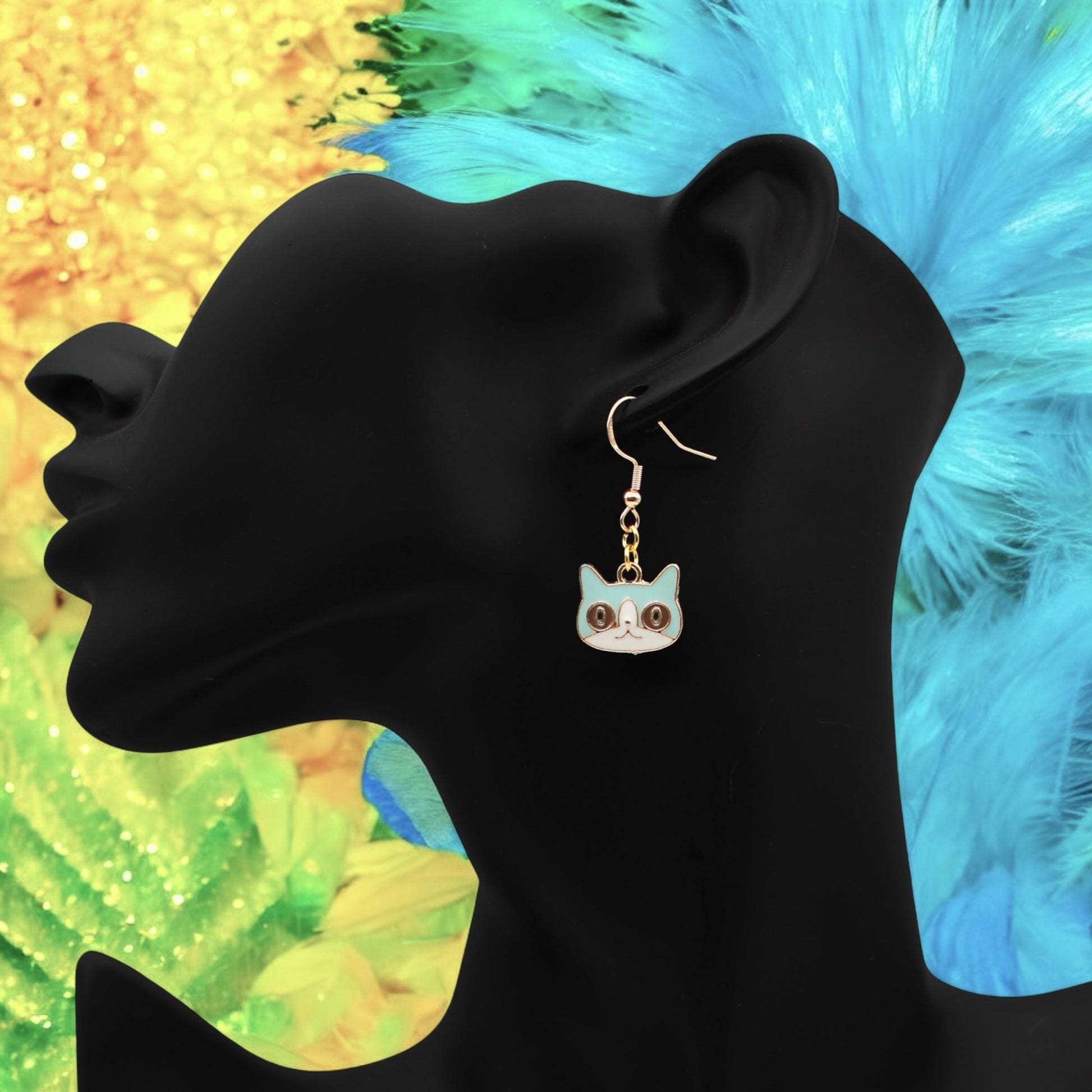 Made With Love Charmed Collection Medium Blue Face Cat Hook Earrings