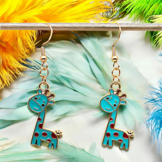 Made With Love Charmed Collection Large Blue Giraffe Hook Earrings