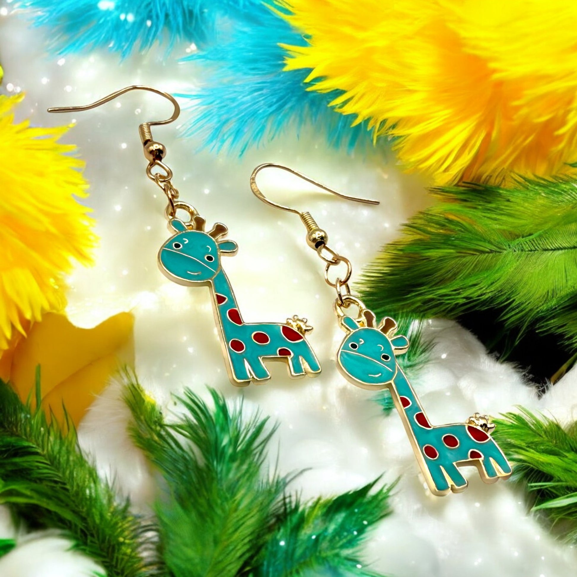Made With Love Charmed Collection Large Blue Giraffe Hook Earrings