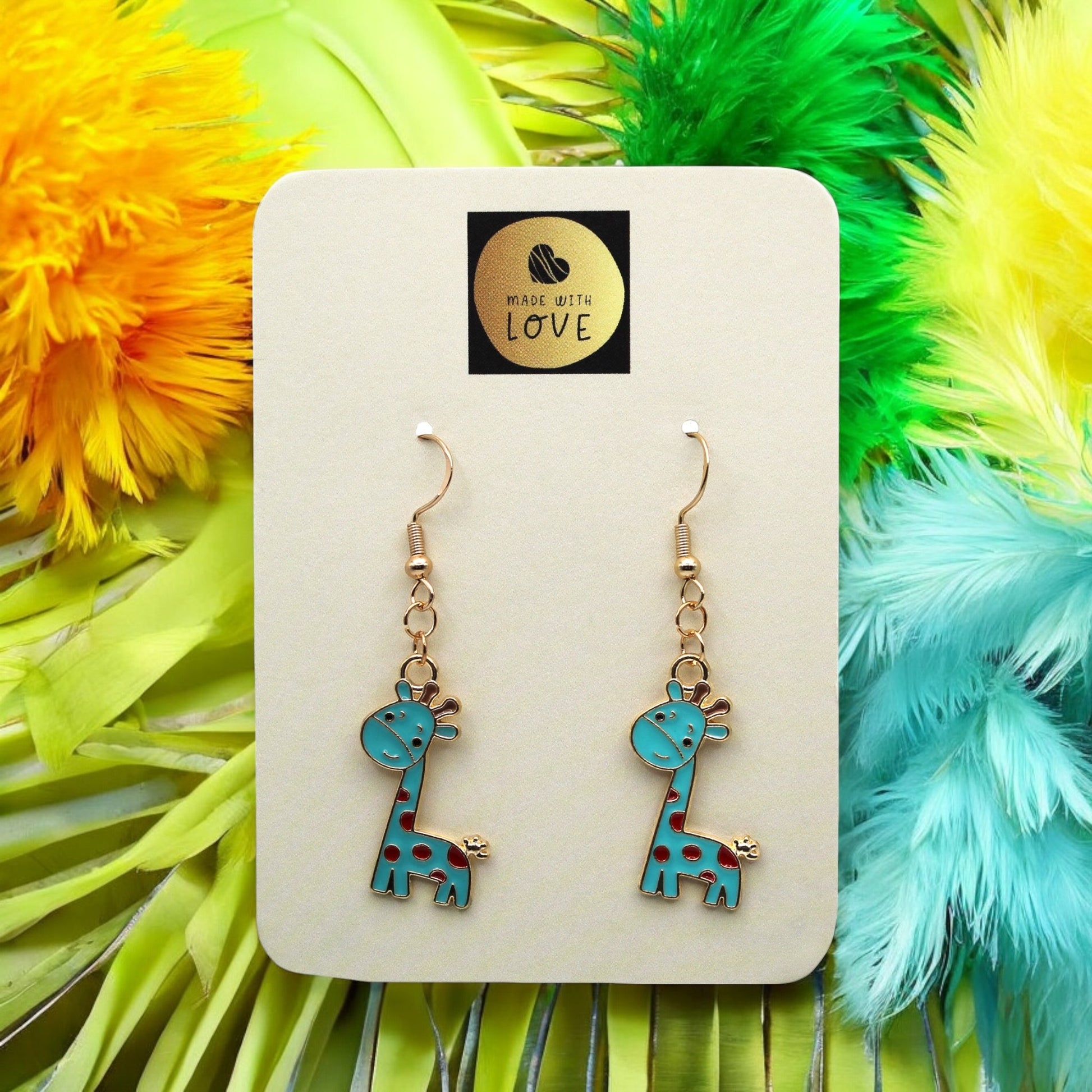 Made With Love Charmed Collection Large Blue Giraffe Hook Earrings