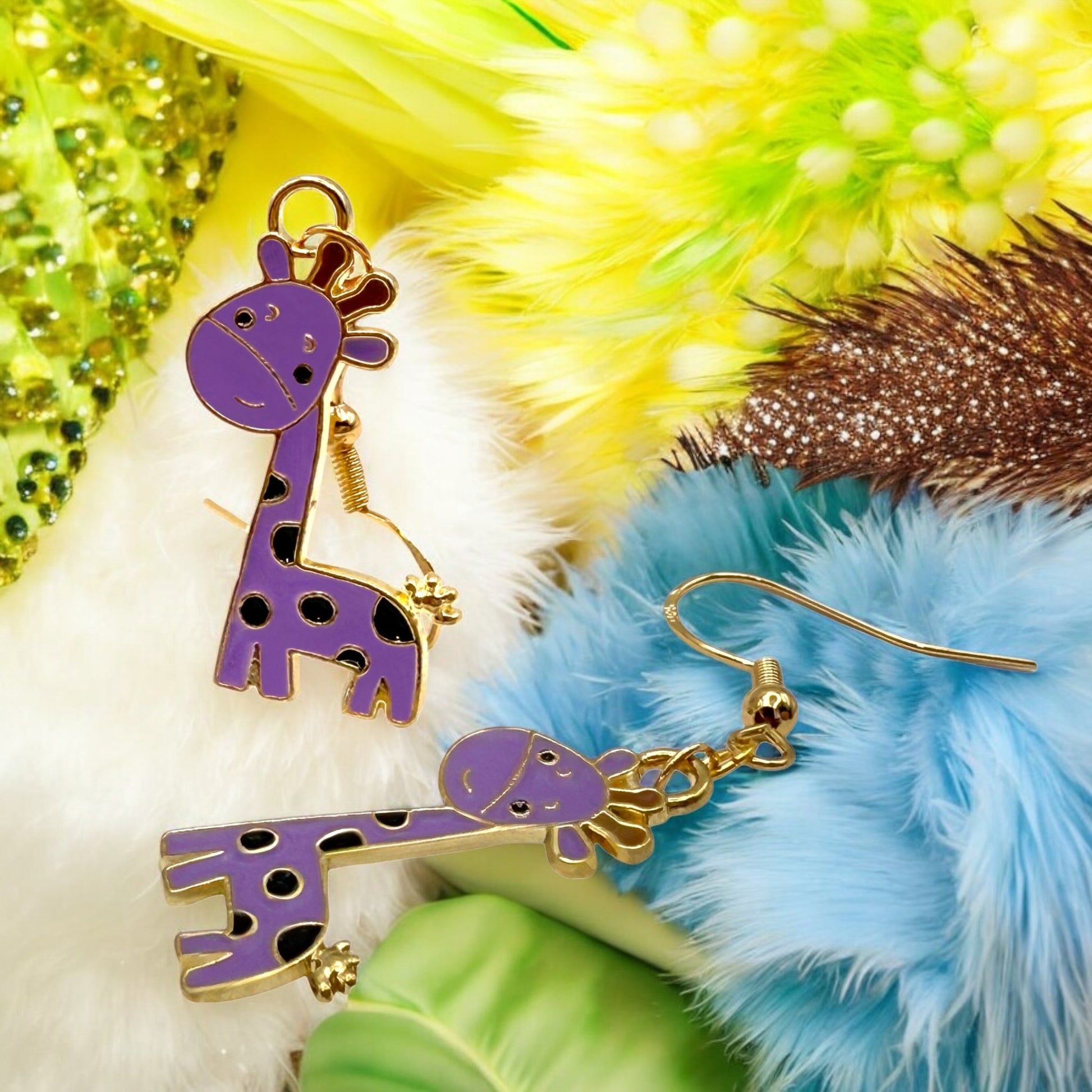 Made With Love Charmed Collection Large Purple Giraffe Hook Earrings