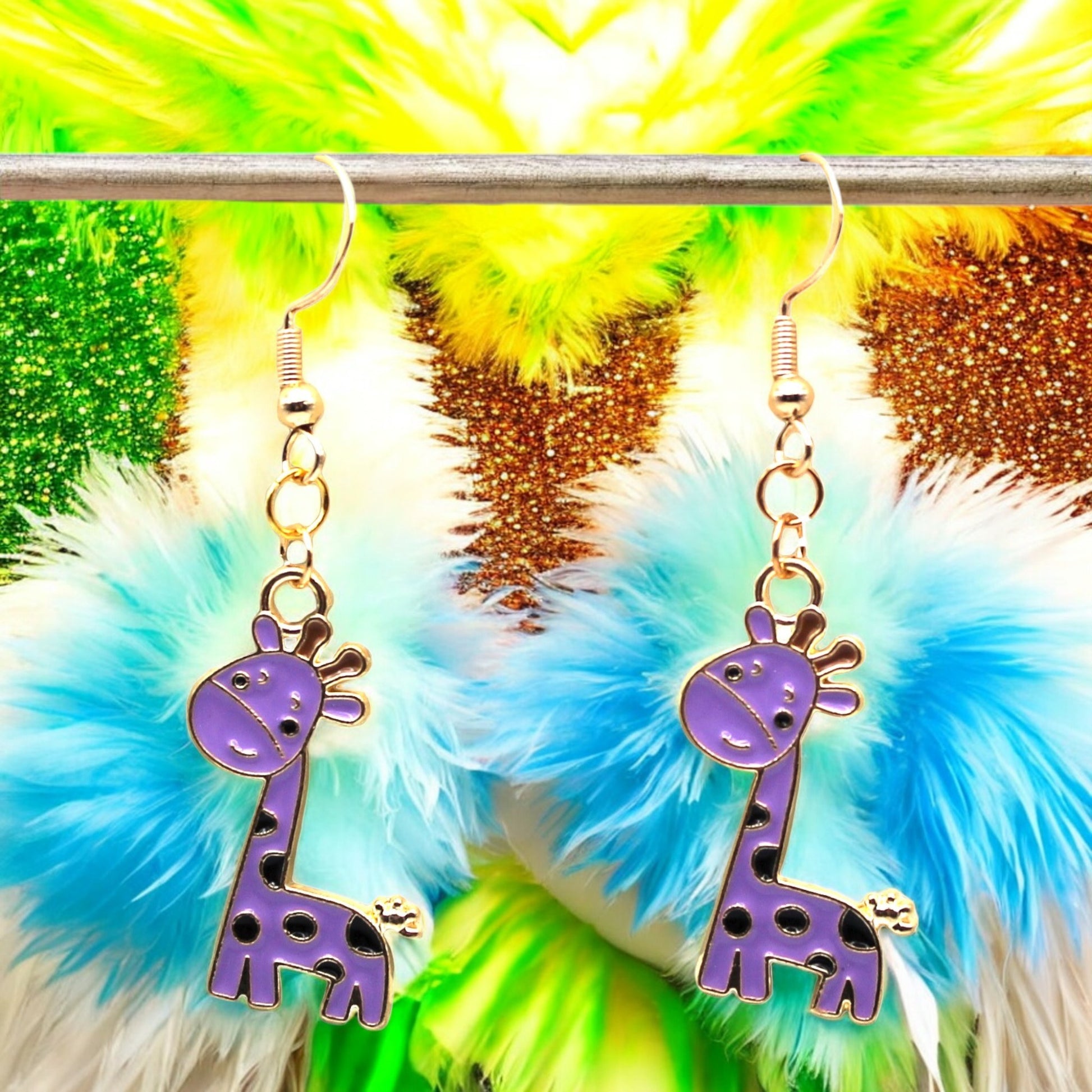 Made With Love Charmed Collection Large Purple Giraffe Hook Earrings