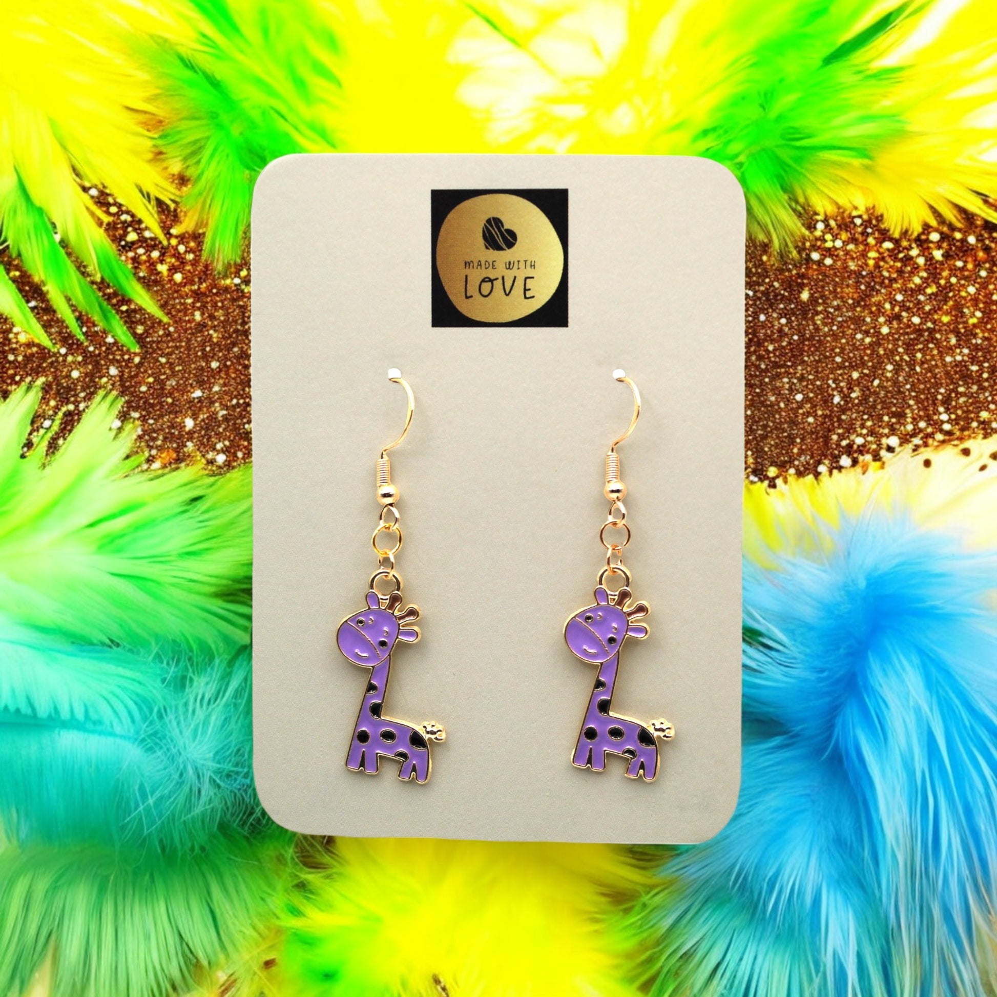 Made With Love Charmed Collection Large Purple Giraffe Hook Earrings