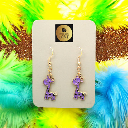 Made With Love Charmed Collection Large Purple Giraffe Hook Earrings
