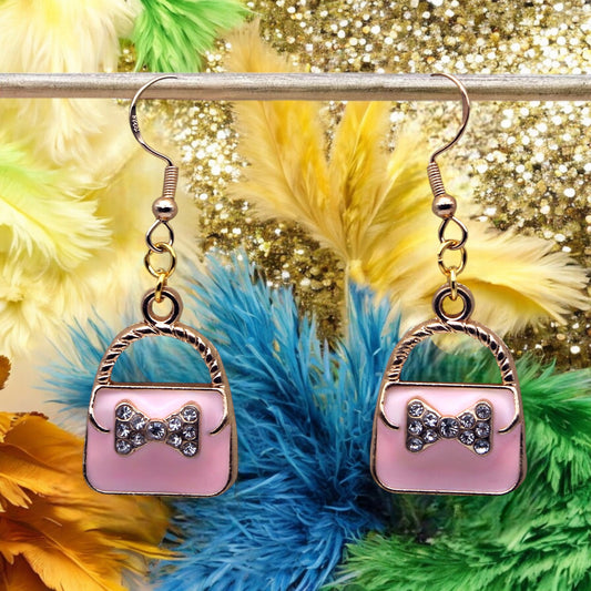 Made With Love Charmed Collection Large Pink Handbags Hook Earrings