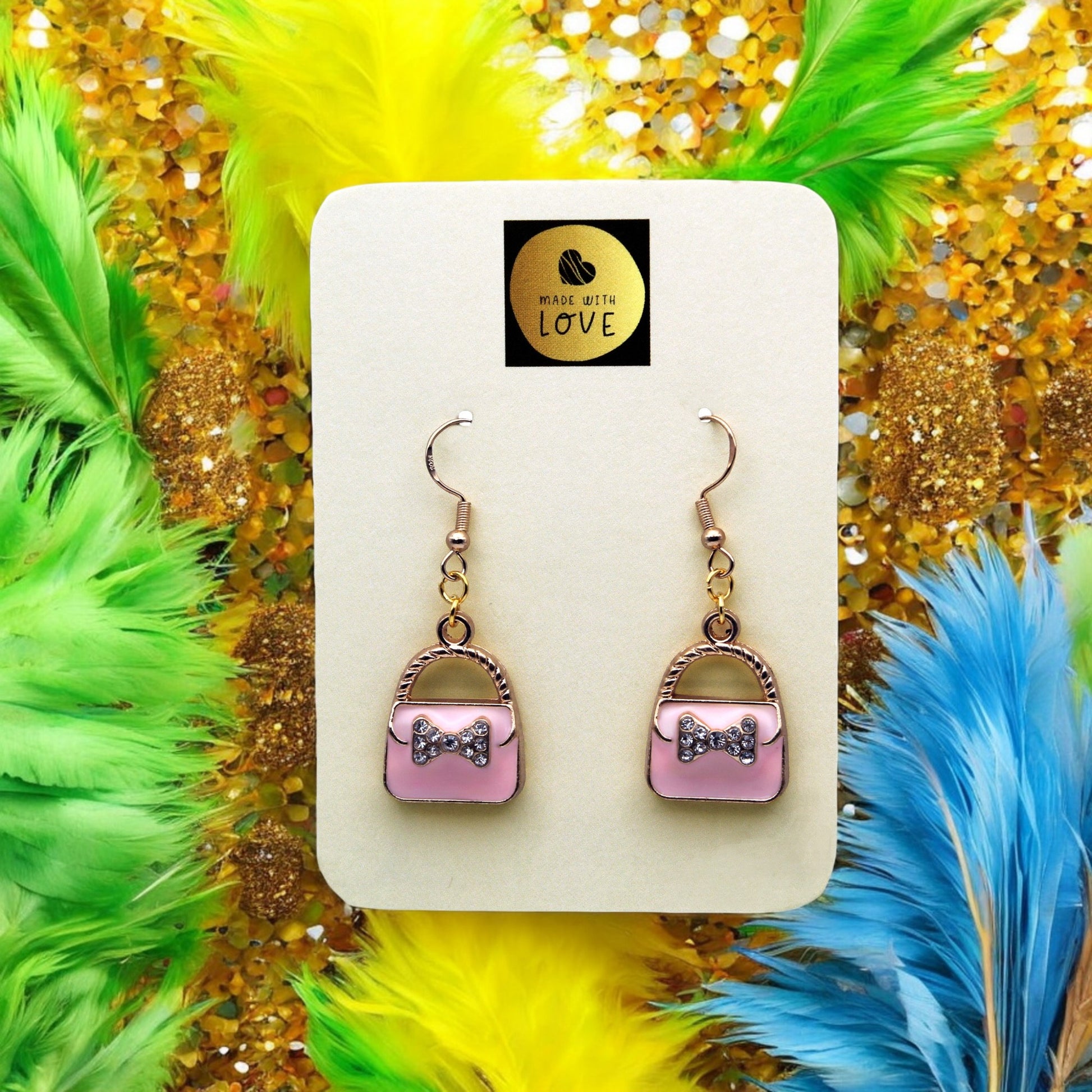 Made With Love Charmed Collection Large Pink Handbags Hook Earrings