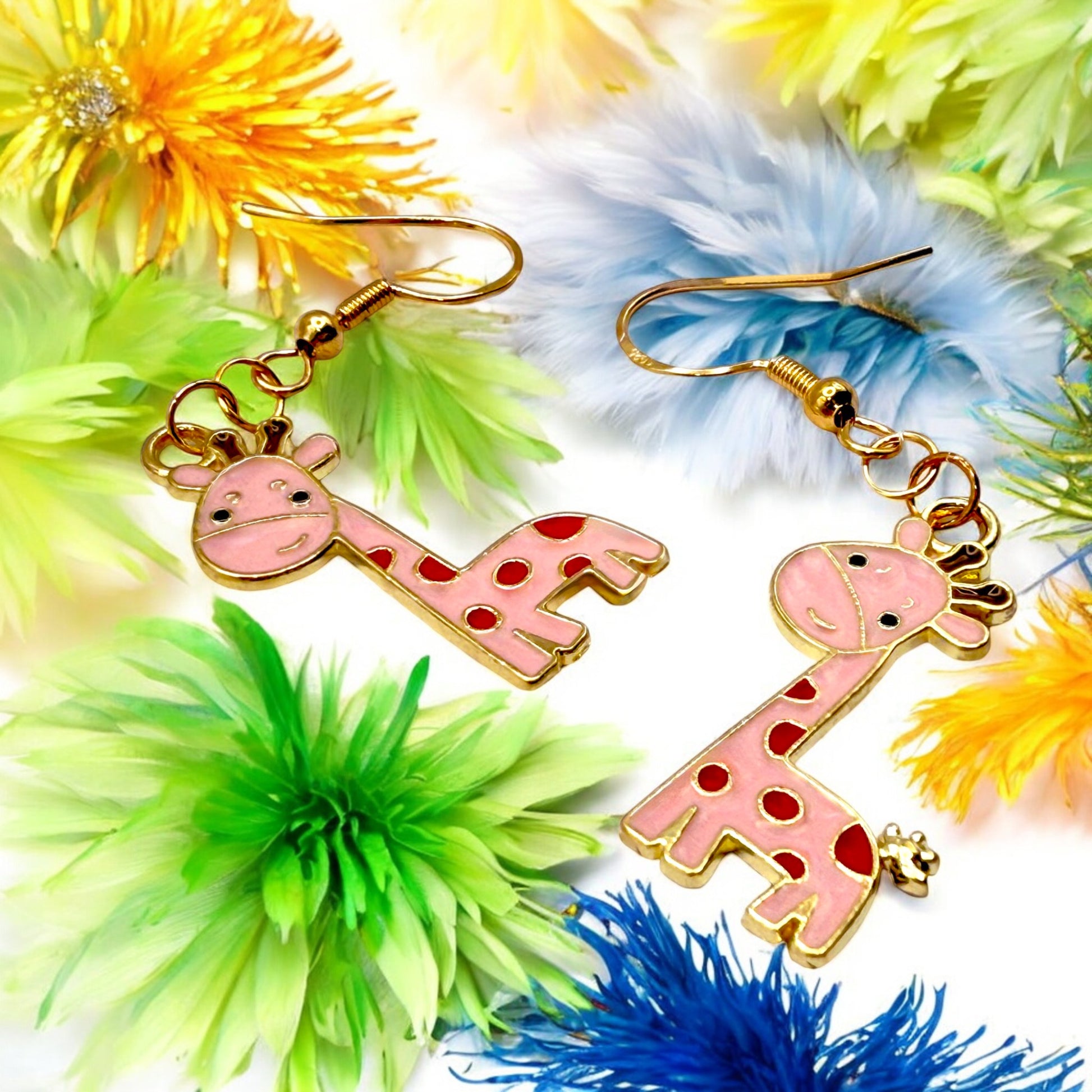 Made With Love Charmed Collection Large Pink Giraffe Hook Earrings