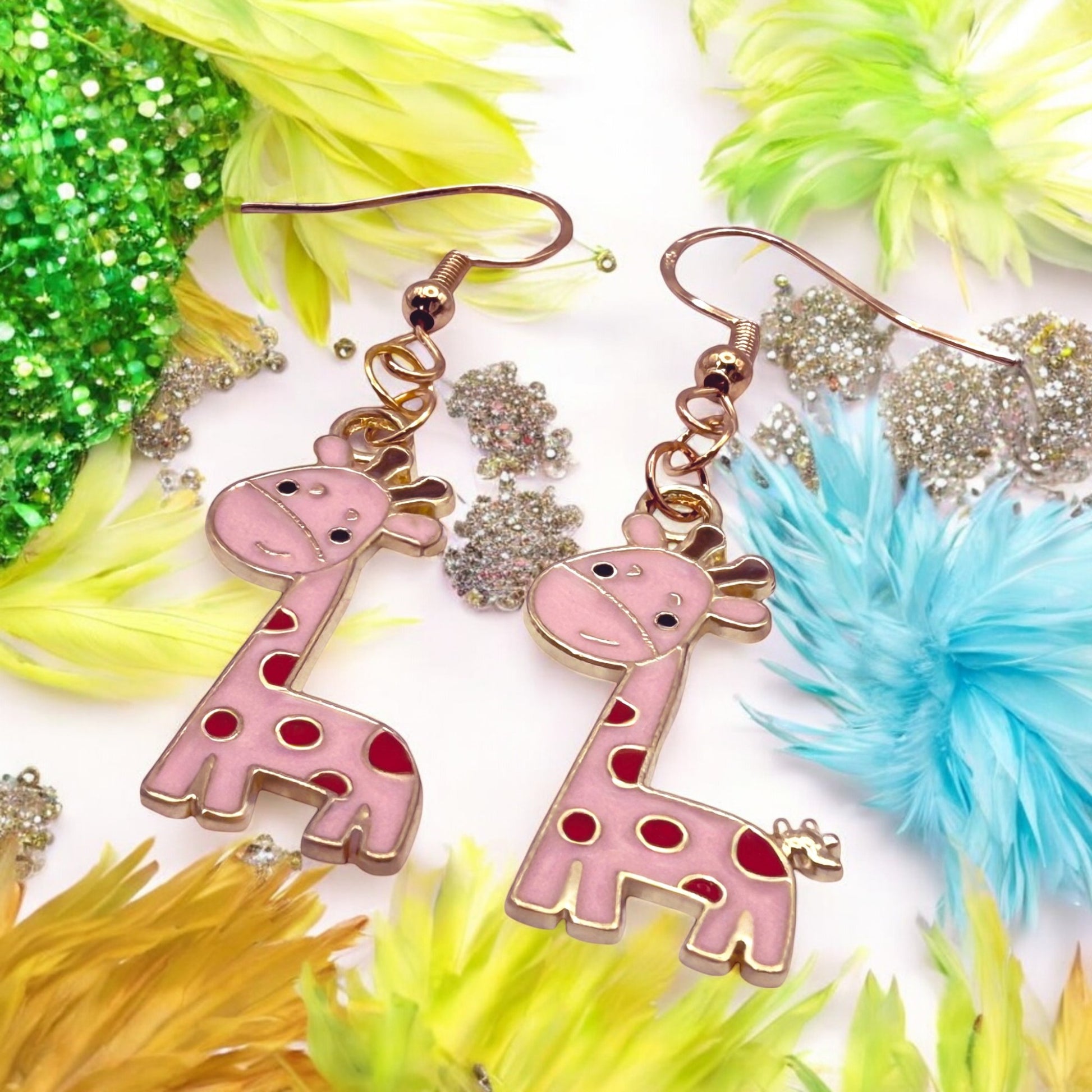 Made With Love Charmed Collection Large Pink Giraffe Hook Earrings
