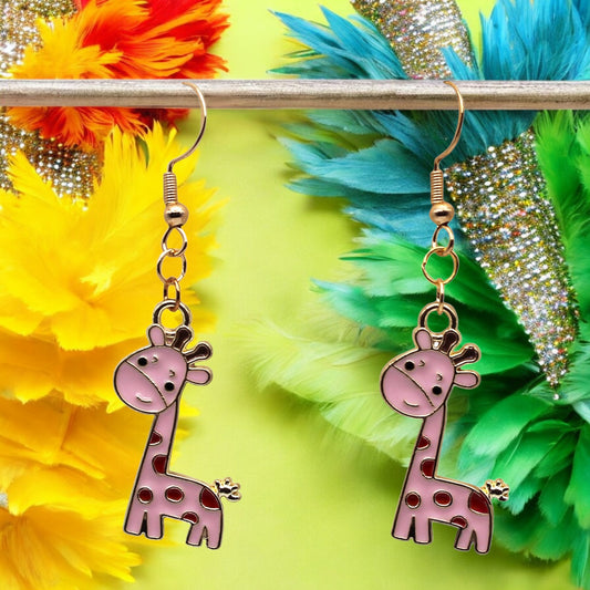 Made With Love Charmed Collection Large Pink Giraffe Hook Earrings