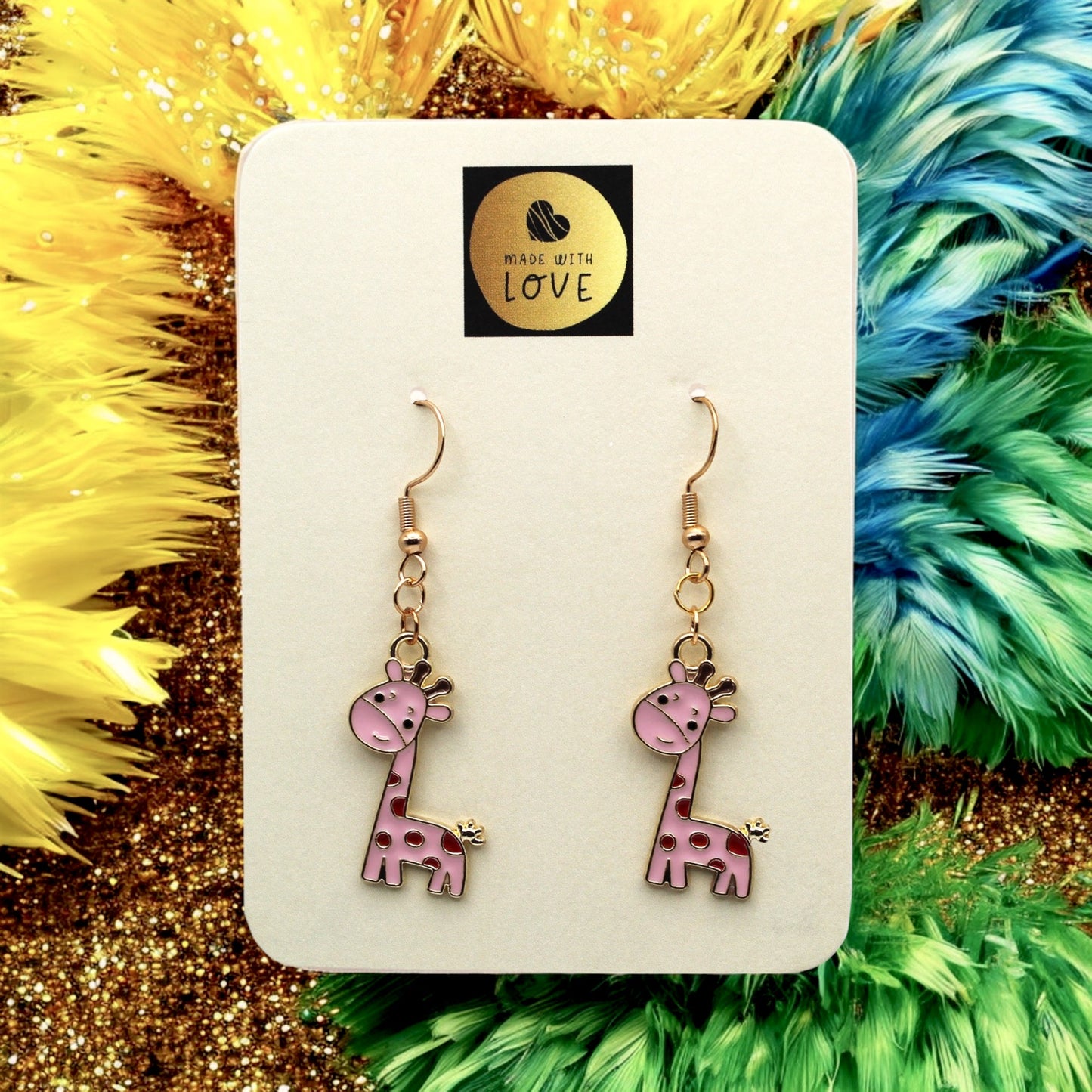 Made With Love Charmed Collection Large Pink Giraffe Hook Earrings