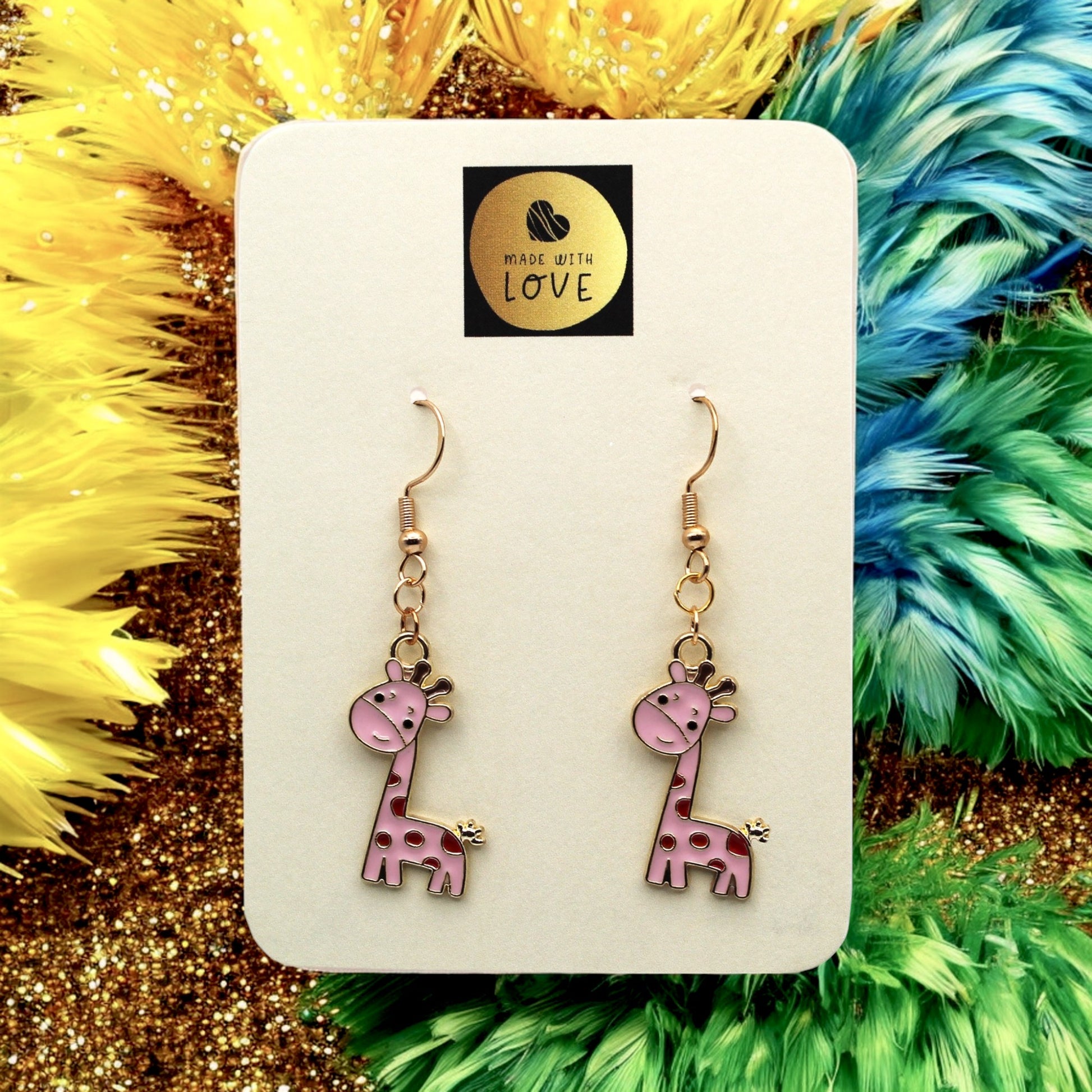 Made With Love Charmed Collection Large Pink Giraffe Hook Earrings