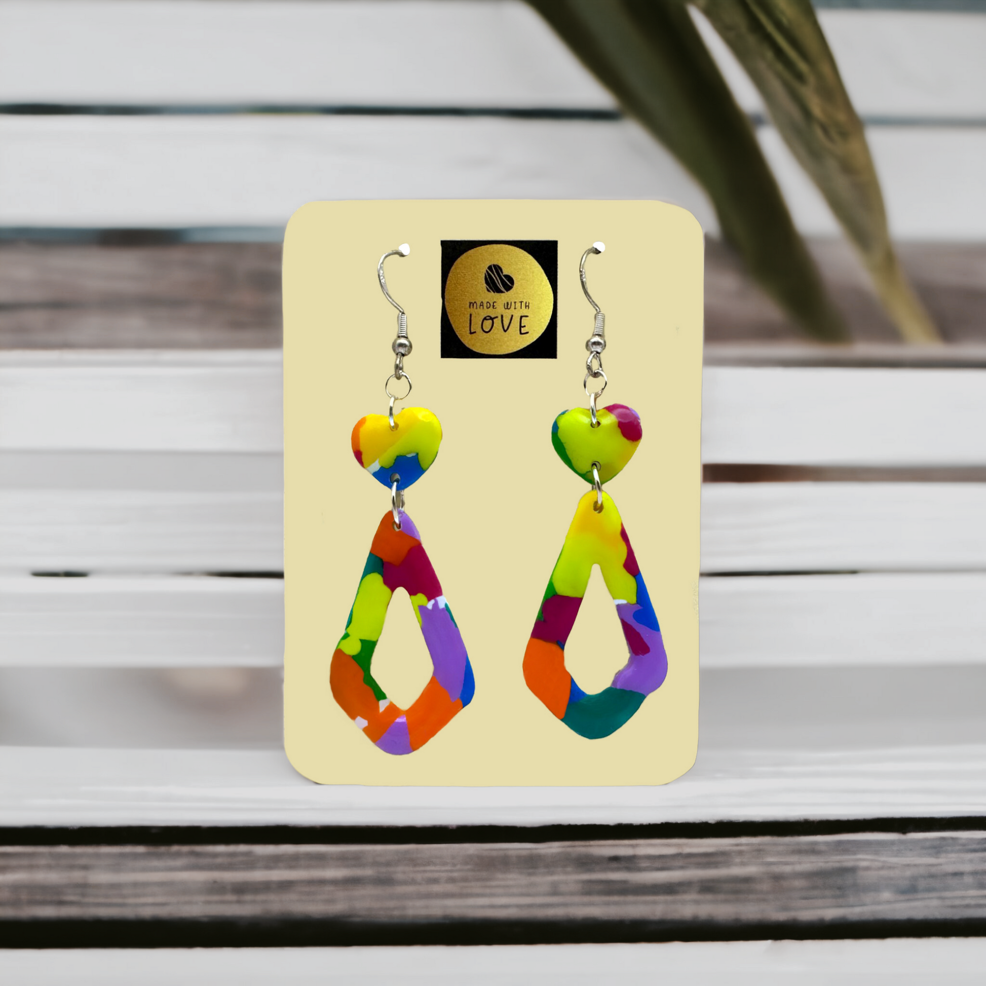 Made With Love Club Tropicana Collection Medium Open Teardrop Heart Topped Hook Earrings